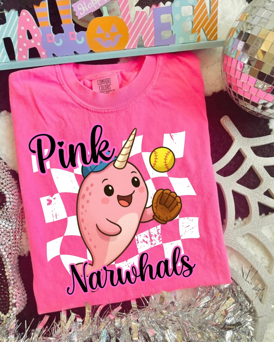 Pink & white Narwhals Tee