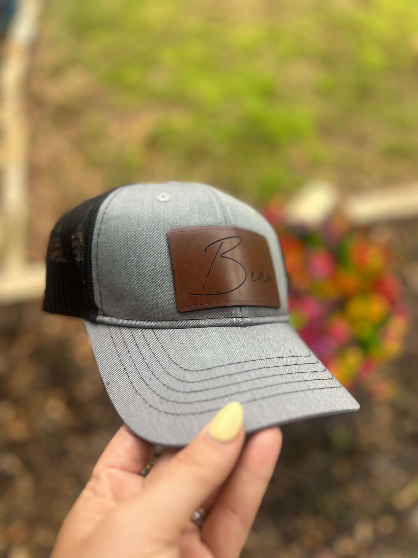 Youth hats with custom leather patch