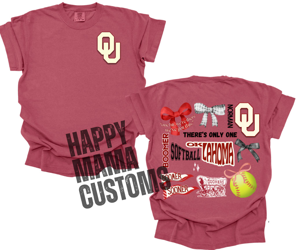OU softball- double sided on crimson comfort colors