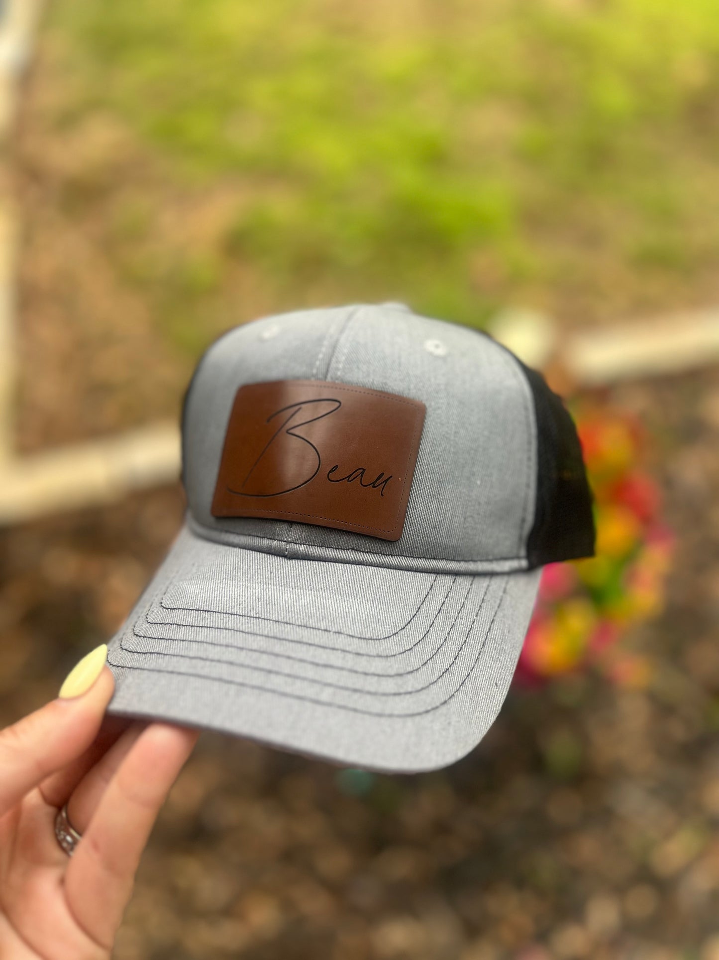 Youth hats with custom leather patch