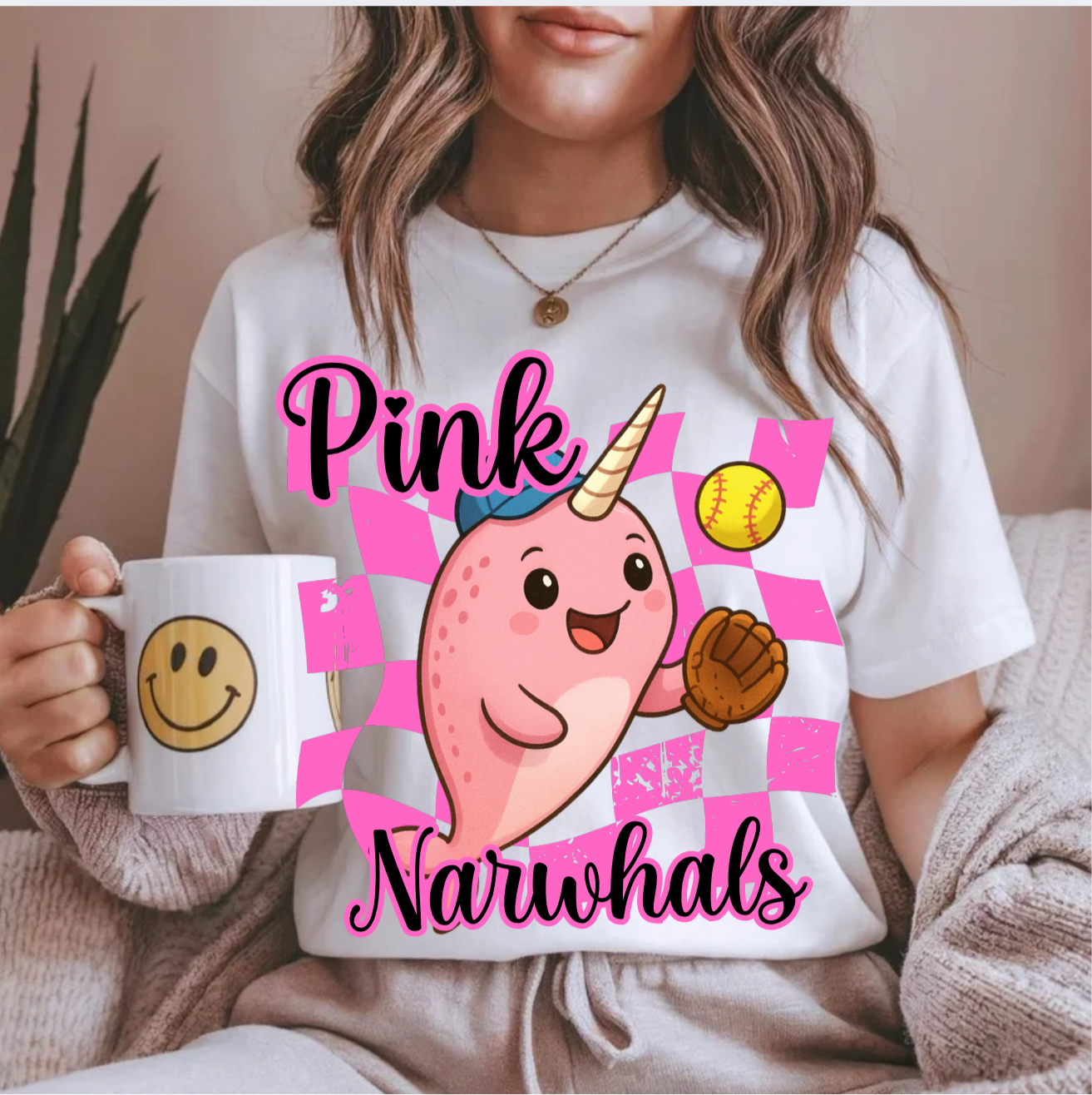 Pink & white Narwhals Tee